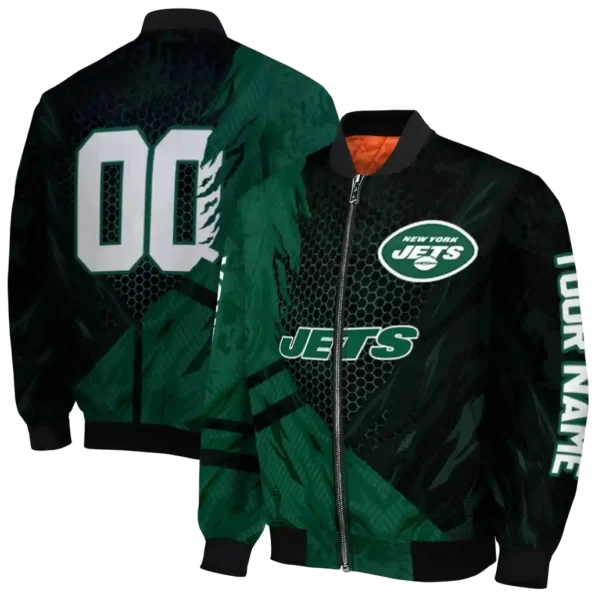 personalized new york jets hexagon mesh green black bomber jacket fashion forward