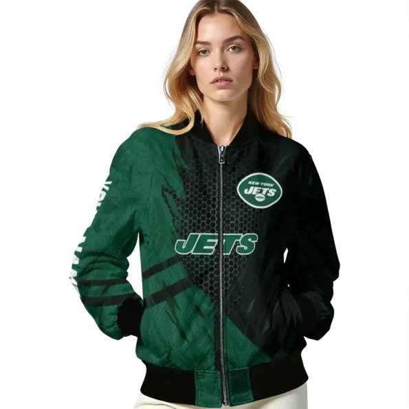 personalized new york jets hexagon mesh green black bomber jacket latest model
