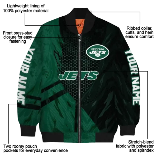 personalized new york jets hexagon mesh green black bomber jacket new arrival