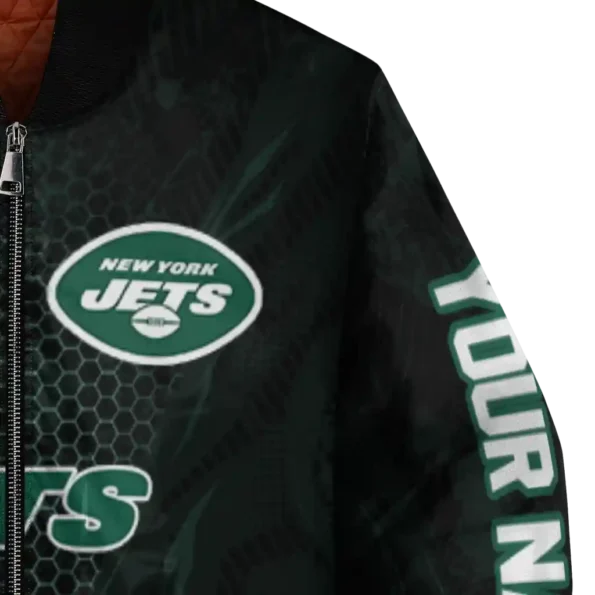 personalized new york jets hexagon mesh green black bomber jacket premium grade