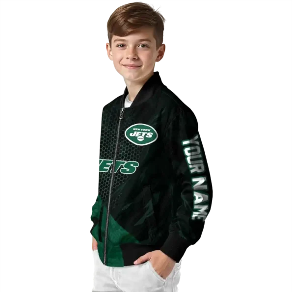 personalized new york jets hexagon mesh green black bomber jacket trendy