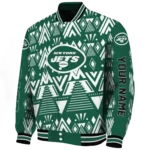personalized new york jets pyramid shapes green varsity jacket best selling