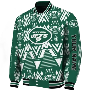 personalized new york jets pyramid shapes green varsity jacket best selling