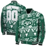 personalized new york jets pyramid shapes green varsity jacket best selling