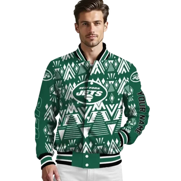 personalized new york jets pyramid shapes green varsity jacket high quality