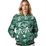 personalized new york jets pyramid shapes green varsity jacket best selling