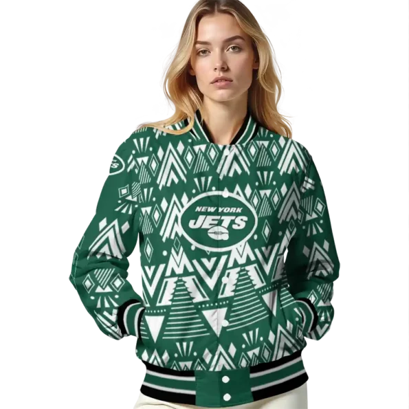 personalized new york jets pyramid shapes green varsity jacket latest model