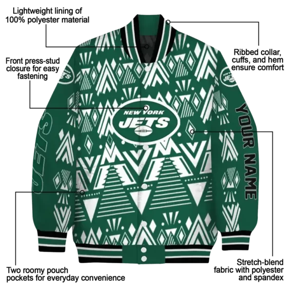 personalized new york jets pyramid shapes green varsity jacket new arrival