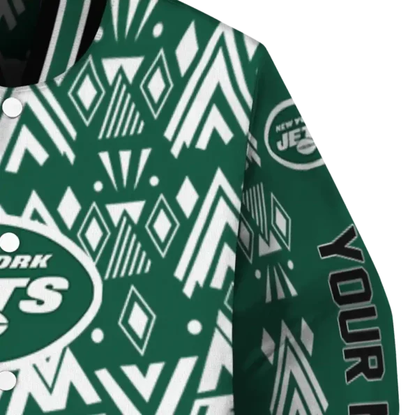 personalized new york jets pyramid shapes green varsity jacket premium grade