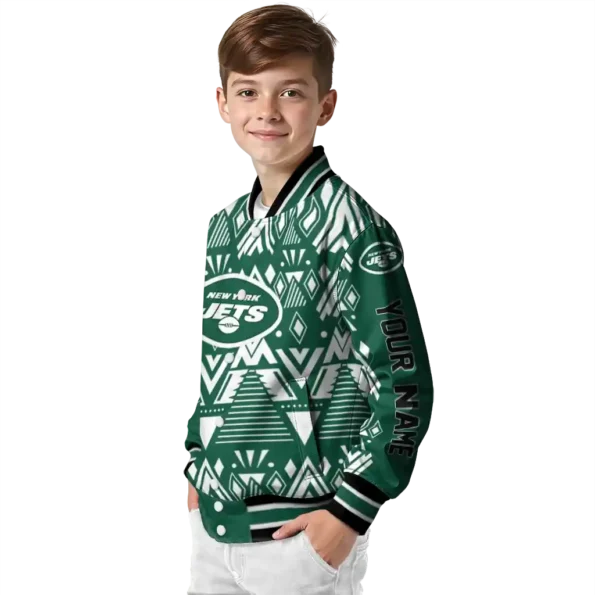 personalized new york jets pyramid shapes green varsity jacket trendy