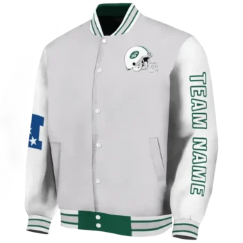 personalized new york jets speckled arms green gray varsity jacket best selling