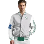 personalized new york jets speckled arms green gray varsity jacket best selling