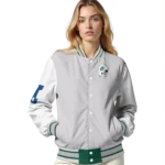 personalized new york jets speckled arms green gray varsity jacket best selling