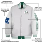 personalized new york jets speckled arms green gray varsity jacket best selling