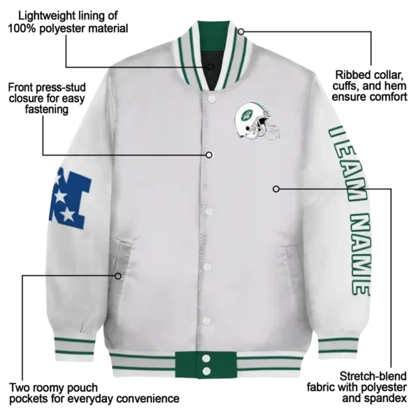 personalized new york jets speckled arms green gray varsity jacket new arrival