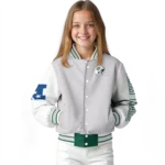 personalized new york jets speckled arms green gray varsity jacket best selling