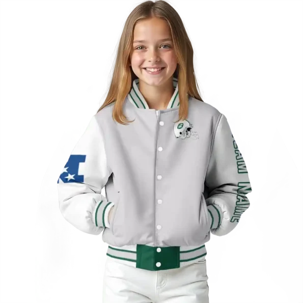 personalized new york jets speckled arms green gray varsity jacket top rated