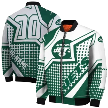personalized new york jets star burst green bomber jacket fashion forward