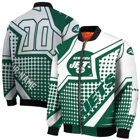 personalized new york jets star burst green bomber jacket fashion forward