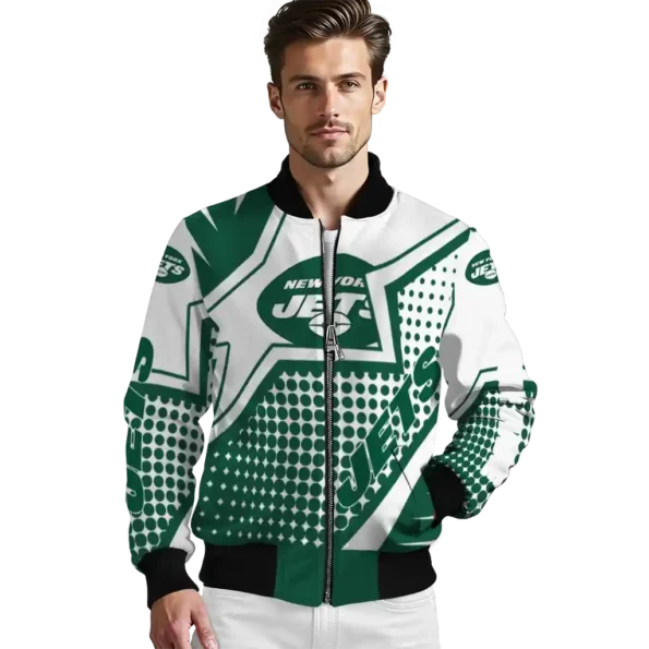personalized new york jets star burst green bomber jacket high quality