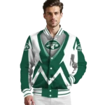 personalized new york jets v stripes green white varsity jacket best selling