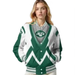 personalized new york jets v stripes green white varsity jacket best selling