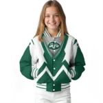 personalized new york jets v stripes green white varsity jacket best selling