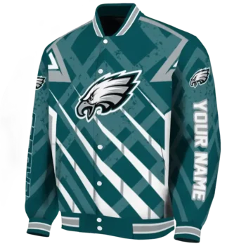 personalized philadelphia eagles chevron angles green varsity jacket best selling