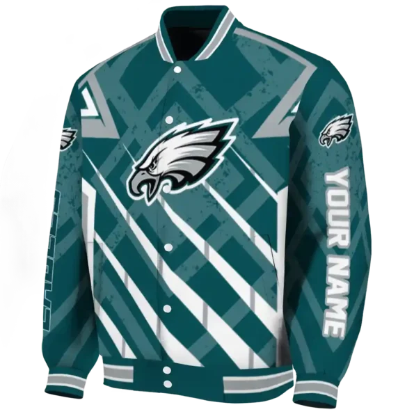 personalized philadelphia eagles chevron angles green varsity jacket best selling