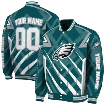 personalized philadelphia eagles chevron angles green varsity jacket fashion forward