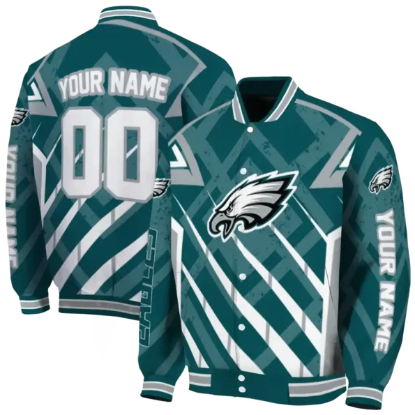 personalized philadelphia eagles chevron angles green varsity jacket fashion forward