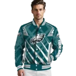 personalized philadelphia eagles chevron angles green varsity jacket best selling
