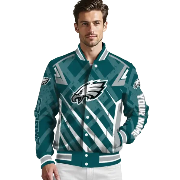 personalized philadelphia eagles chevron angles green varsity jacket high quality