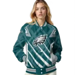 personalized philadelphia eagles chevron angles green varsity jacket best selling
