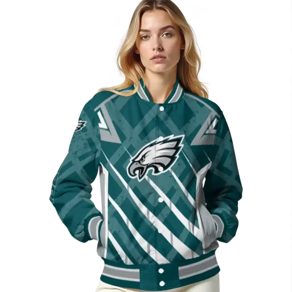 personalized philadelphia eagles chevron angles green varsity jacket latest model