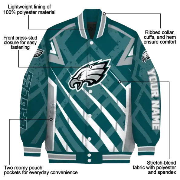 personalized philadelphia eagles chevron angles green varsity jacket new arrival