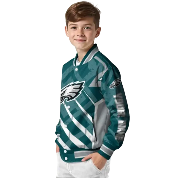 personalized philadelphia eagles chevron angles green varsity jacket trendy