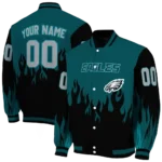 personalized philadelphia eagles flame border green black varsity jacket best selling