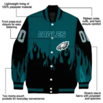 personalized philadelphia eagles flame border green black varsity jacket best selling