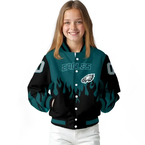 personalized philadelphia eagles flame border green black varsity jacket top rated