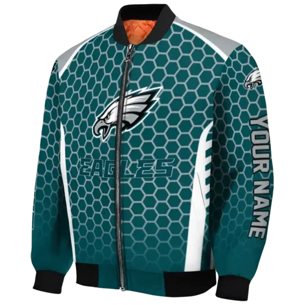 personalized philadelphia eagles hexagon grid green bomber jacket best selling