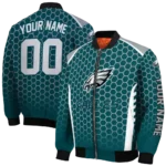 personalized philadelphia eagles hexagon grid green bomber jacket best selling