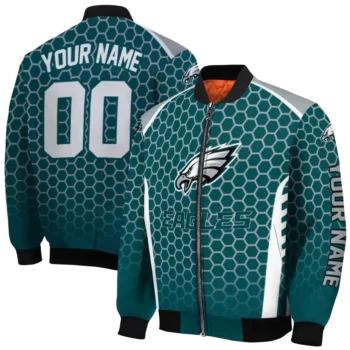 personalized philadelphia eagles hexagon grid green bomber jacket fashion forward