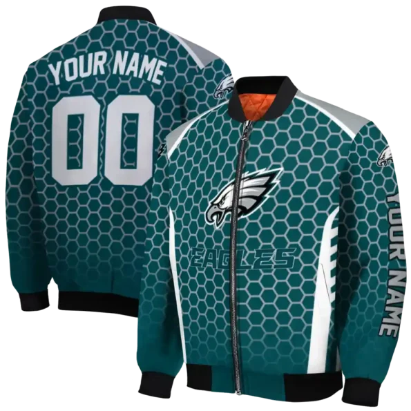 personalized philadelphia eagles hexagon grid green bomber jacket fashion forward