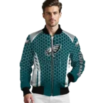 personalized philadelphia eagles hexagon grid green bomber jacket best selling
