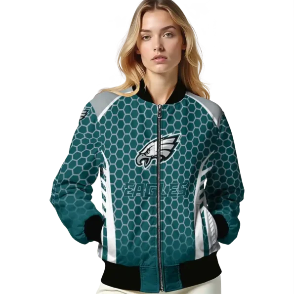 personalized philadelphia eagles hexagon grid green bomber jacket latest model