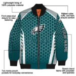 personalized philadelphia eagles hexagon grid green bomber jacket best selling