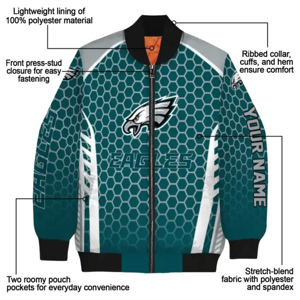 personalized philadelphia eagles hexagon grid green bomber jacket new arrival