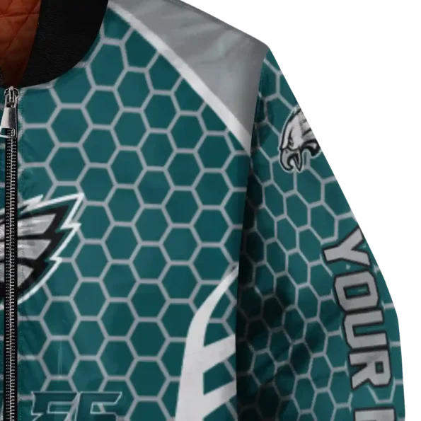 personalized philadelphia eagles hexagon grid green bomber jacket premium grade