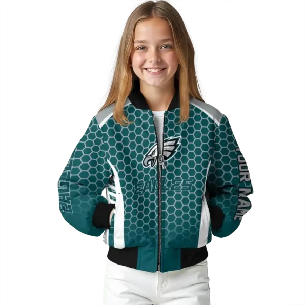 personalized philadelphia eagles hexagon grid green bomber jacket top rated